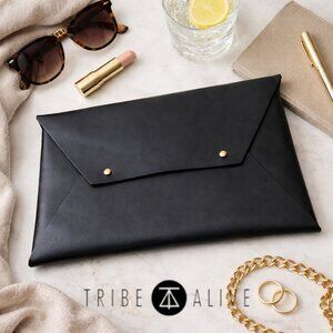 Tribe Alive Black Leather Envelope Clutch | Ethical Fair Trade Minimalist